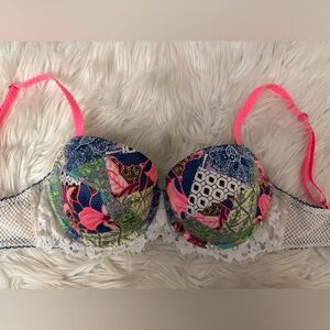 Victoria’s Secret Dream Angels 32DDD Bra Lined Demi Underwire Neon Floral Lace‎